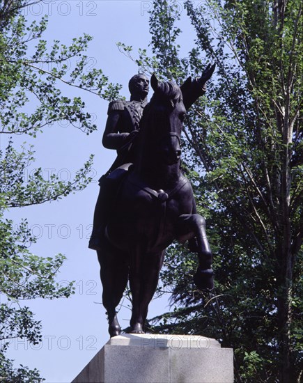 Equestrian statue of Simon Bolivar 'The Liberator' (1783-1830), military and hero of the American?