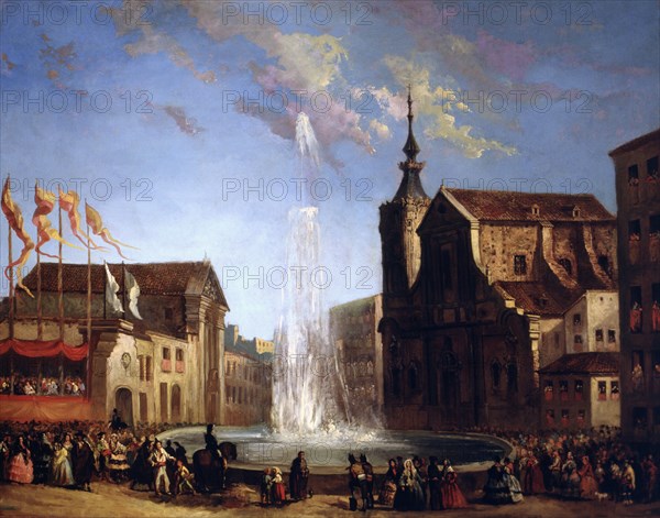 The Lozoya water supply to the fountain of San Bernardo Street', 1858, oil by Eugenio Lucas Veláz?
