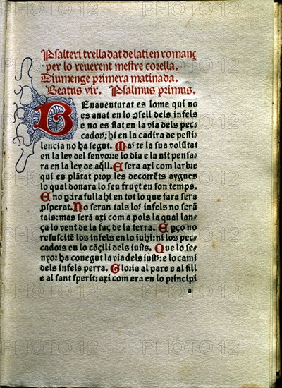 Page of the work 'Psalteri' by Joan Rois de Corella, printed in Venice in 1490 by Johan Hertezog,?