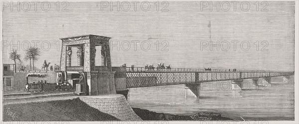 Iron Bridge over the River Nile in Mansura, engraving from 1878.