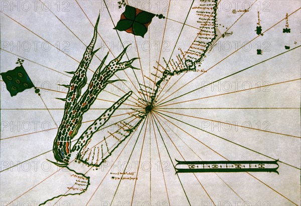 Map of South America where the Plata River is seen, 1530 - 1535, Table 22 from the Atlas Mediceo.