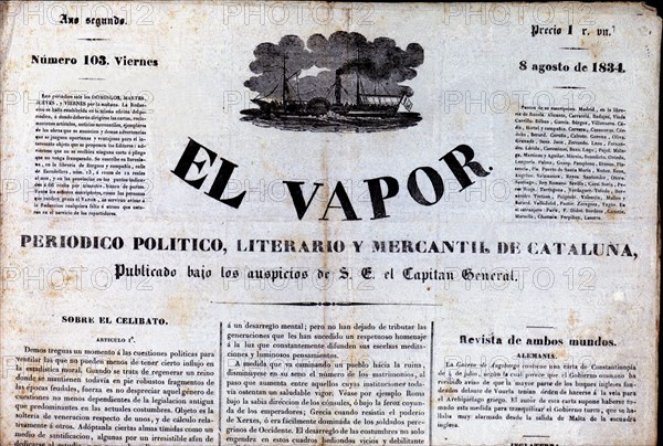 Head of the newspaper 'El Vapor, político, literario y mercantil de Cataluña' (The Steam, politic?