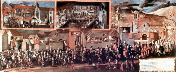 Entrance of viceroy Morcillo in Potosi, painting by Melchor Perez de Holguin.