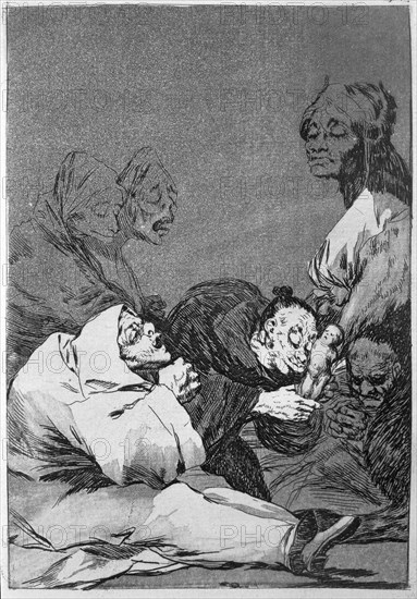 Los Caprichos, series of etchings by Francisco de Goya (1746-1828), plate 47: 'Obsequio a el maes?