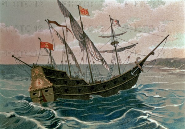 Discovery of America. The caravel 'Santa Maria' arriving to the coasts of the New World on 12 Oct?