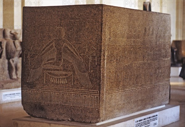 Sarcophagus of Ramses III with the image of goddess Isis and Nephthis, made in granite, from the ?