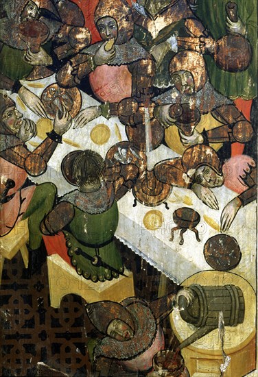 Altarpiece of San Martin de Tours (1420?), Detail of the altarpiece with an orgy of soldiers (per?