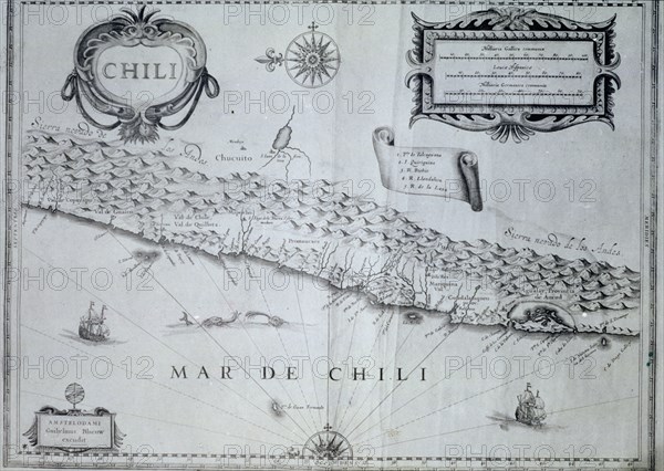 Map of Chile of the 17th century according to Guiljelmus Blaeuw.
