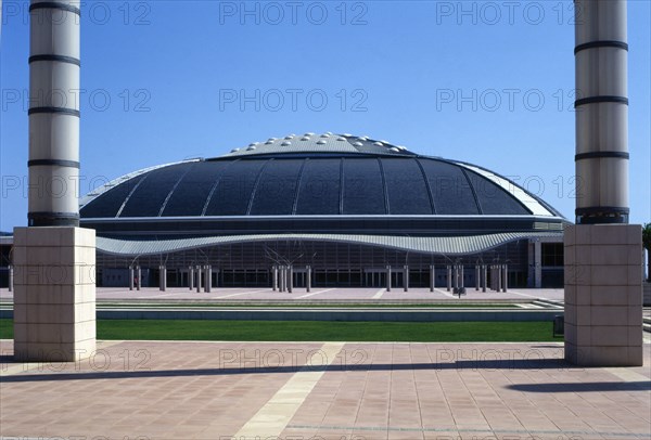 Palau Sant Jordi' by the Japanese architect Arata Isozaki, exterior view.