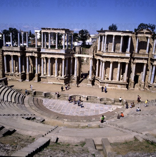 Ruins of the Roman theater of the ancient city Emerita Augusta, now Mérida.