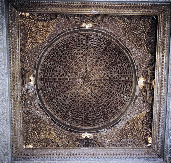 Coffered wooden dome of the House of Pilate in Seville.