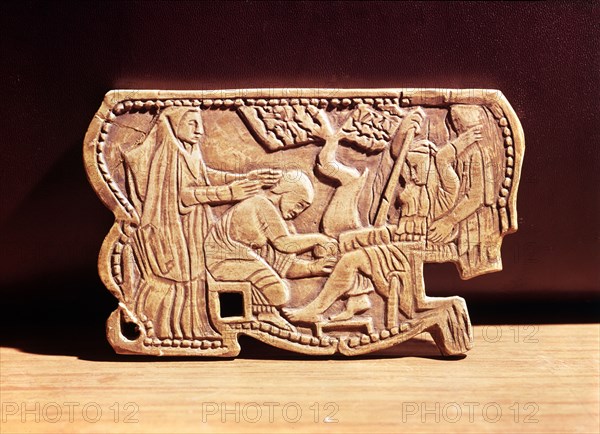 Scene of a childbirth, relief on ivory table.