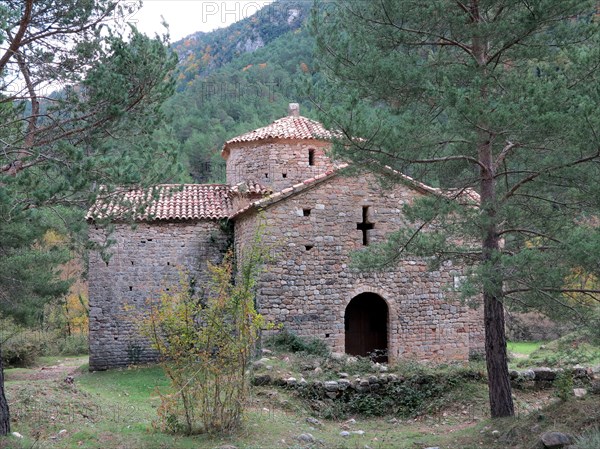 Monastery of Sant Pere de Graudescaldes in the foothills of the Busa mountains on the banks of th?