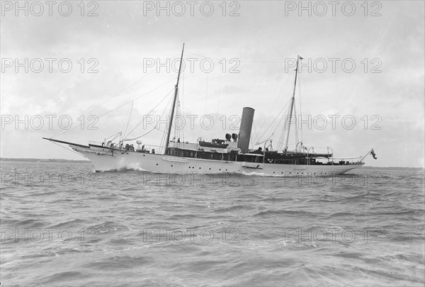 The 445 ton steam yacht 'Vanessa' under way,1912. Creator: Kirk & Sons of Cowes.