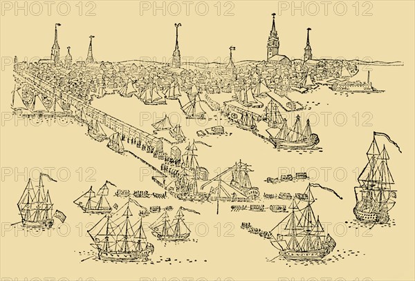 English Ships of War at Boston (Where The 'Tea-Party' Took Place) In 1768', c1930.