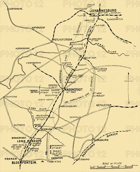 Map Showing the Lines of Advance from Bloemfontein to Pretoria', 1901.