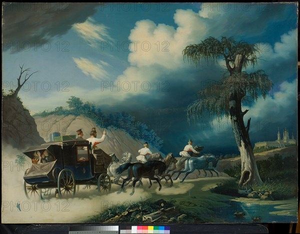 Troika during a thunderstorm, 1830s.