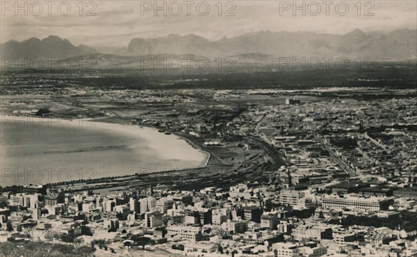 Cape Town - Table Bay with Stellenbosch and Hottentots Holland Mountains, South Africa.