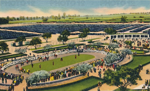 The Paddock at "Santa Anita", Los Angeles Turf Club, Arcadia, California', 1930s.