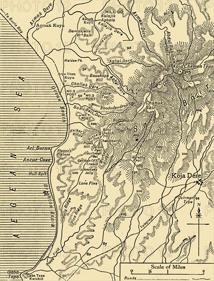 Map of Sari Bair, Gallipoli peninsula, First World War, 1915, (c1920). Creator: Unknown.