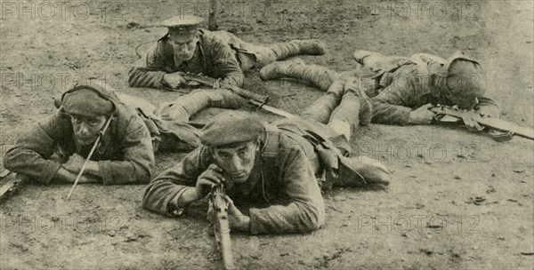 Listening for sounds from underground, Western Front, First World War, c1916, (c1920). Creator: Unknown.