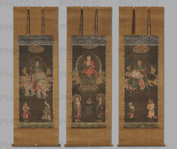 Shakyamuni Triad: Buddha Attended by Manjushri and Samantabhadra, late 1300s. Creator: Unknown.