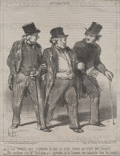 Actualities (No. 7): It seems to me that I notice a little dog there that is not muzzled!..., 1852. Creator: Honoré Daumier (French, 1808-1879).