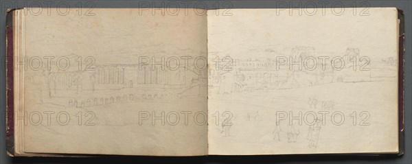 Album with Views of Rome and Surroundings, Landscape Studies, page 08b and 09 a: Panoramic view?. Creator: Franz Johann Heinrich Nadorp (German, 1794-1876).