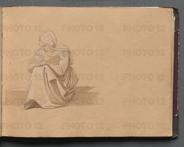 Album with Views of Rome and Surroundings, Landscape Studies, page 19a: Seated Female Figure. Creator: Franz Johann Heinrich Nadorp (German, 1794-1876).