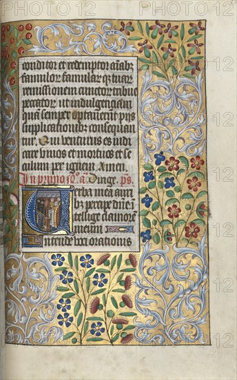 Book of Hours (Use of Rouen): fol. 110r, Mass for the Dead in Initial, c. 1470. Creator: Master of the Geneva Latini (French, active Rouen, 1460-80).