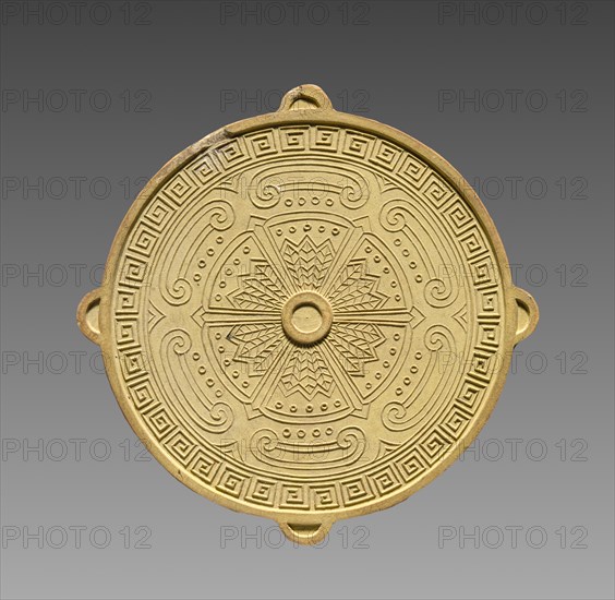 Box with Ink Cakes: Yellow Ink Stick in Shape of a Buddhist "Wheel of the Law", 1795-1820. Creator: Unknown.