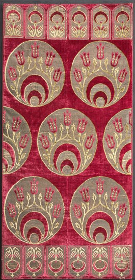 Brocaded velvet cushion cover with crescents, 1525-1575. Creator: Unknown.