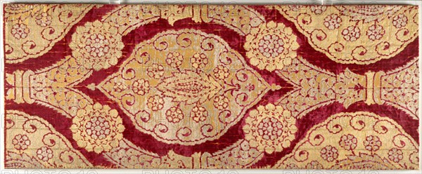 Brocaded velvet with medallions in ogival lattice, late 1500s. Creator: Unknown.