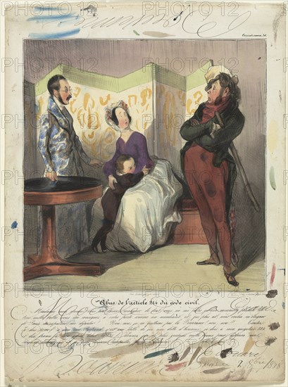 Caricaturana (plate 50): Breach of Civil Code Article 24, 1837. Creator: Honoré Daumier (French, 1808-1879); Edouard Bouvenne (French).