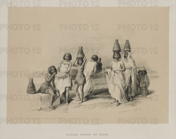 Egypt and Nubia, Volume I: Nubian Women at Kortie, on the Nile, 1847. Creator: Louis Haghe (British, 1806-1885); F.G.Moon, 20 Threadneedle Street, London.