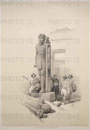 Egypt and Nubia: Volume II - No. 7, Colossi at Wady Saboua, 1838. Creator: Louis Haghe (British, 1806-1885).