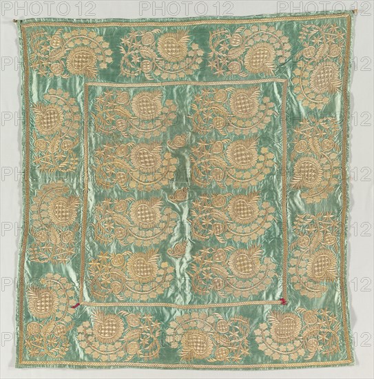 Embroidered envelope with closures, late 1700s to early 1800s. Creator: Unknown.