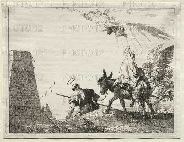 Flight into Egypt: The Holy Family Passing near a Pyramid. Creator: Giovanni Domenico Tiepolo (Italian, 1727-1804).