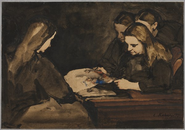 Four Girls Studying a Drawing, 1876 . Creator: Théodule Ribot (French, 1823-1891).