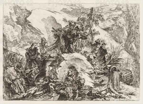 Groteschi: Ruins with Death's Head and Skeleton. Creator: Giovanni Battista Piranesi (Italian, 1720-1778).