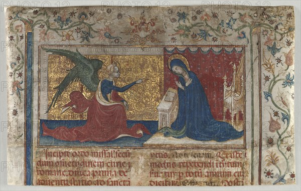 Half Leaf from a Missal: The Annunciation, c. 1415. Creator: Unknown.