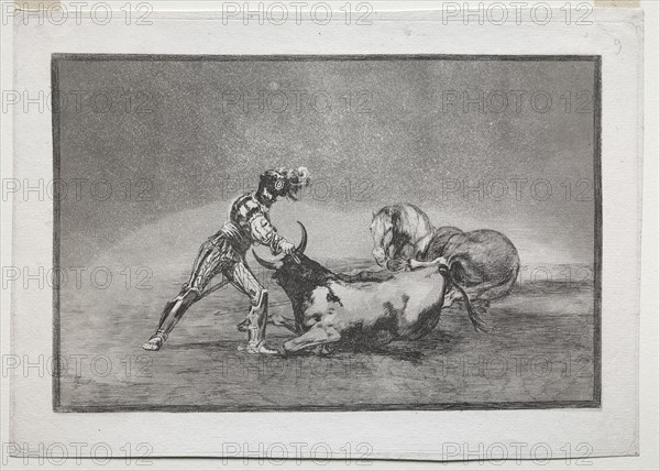 La Tauramaquia: A Spanish Knight Kills the Bull after Having Lost His Horse, 1815-1816. Creator: Francisco de Goya (Spanish, 1746-1828).