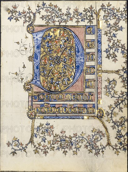 Leaf from a Book of Hours: Initial D, c. 1400. Creator: Unknown.