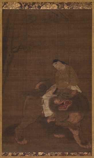 Monju as a Child Riding on a Lion, 1392-1573. Creator: Unknown.