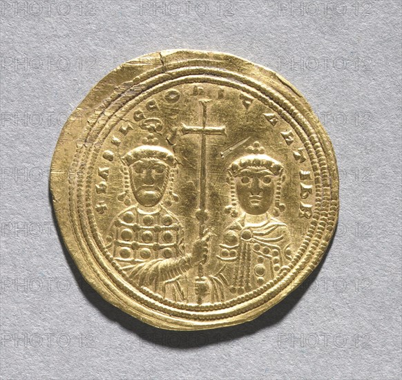 Nomisma with Basil II Bulgarotonos and His Brother Constantine VIII (reverse), 977-1025. Creator: Unknown.