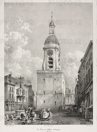 Picturesque and Romantic Travels in Old France, Picardie: The Belfry Tower of Amiens..., 1835. Creator: Louis Haghe (British, 1806-1885); Thierry Brothers.