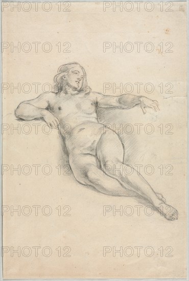 Reclining Female Nude (recto); Various Sketches of Figures and Plants (verso), 19th century. Creator: Anonymous.