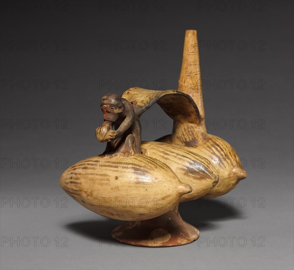 Stirrup Jar with Monkey and Three Fruits, 1000 or later. Creator: Unknown.