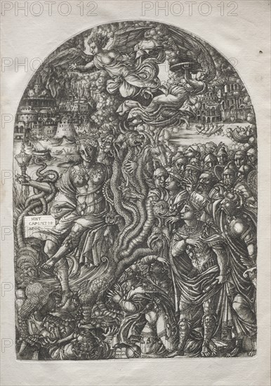 The Apocalypse: Babylon the Harlot, Seated on the Seven-headed Beast, 1546-1556. Creator: Jean Duvet (French, 1485-1561).