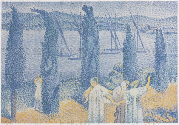 The Promenade (Landscape with Cypresses), La Promenade (Paysage aux cyprès), 1897. Creator: Henri-Edmond Cross (French, 1856-1910).